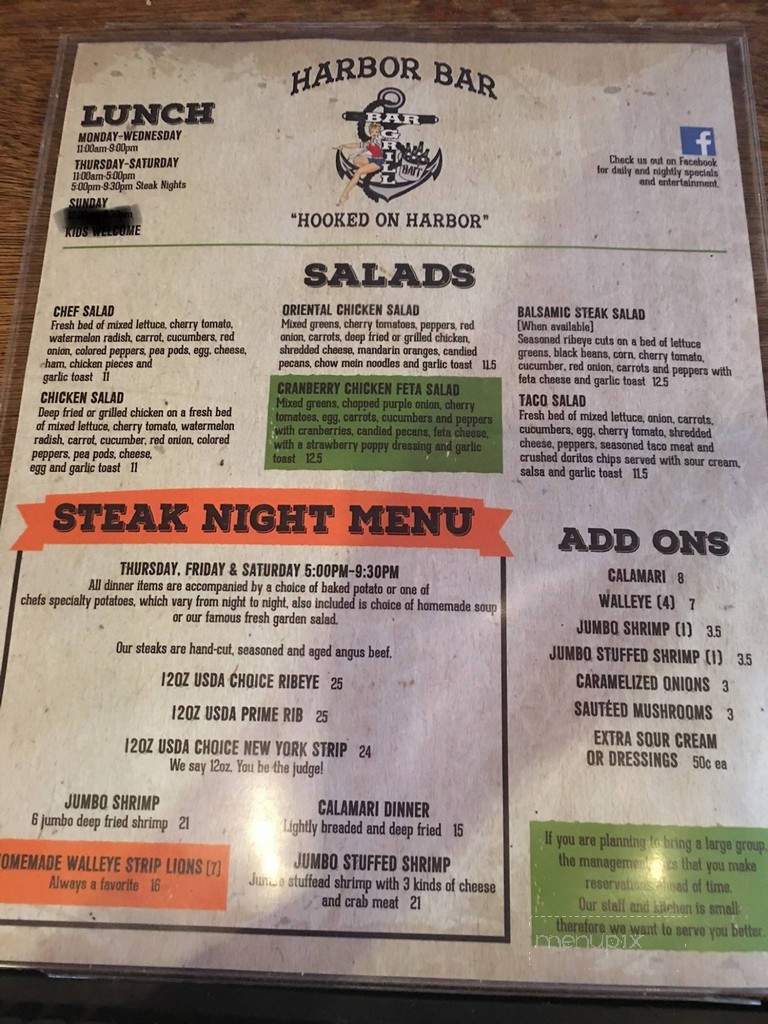 Harbor Bar and Grill - Coleharbor, ND menu_pic