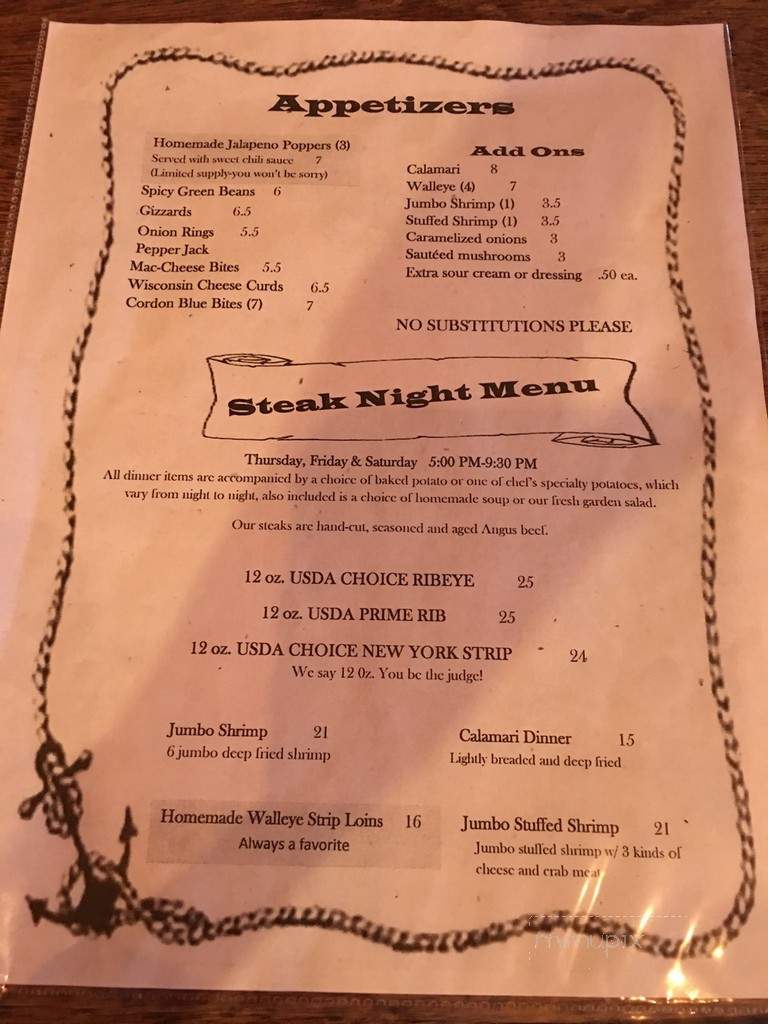 Harbor Bar and Grill - Coleharbor, ND menu_pic