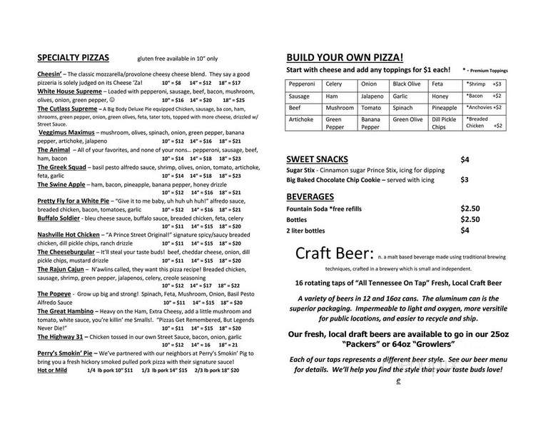 White House Pizza and Pub - White House, TN menu_pic