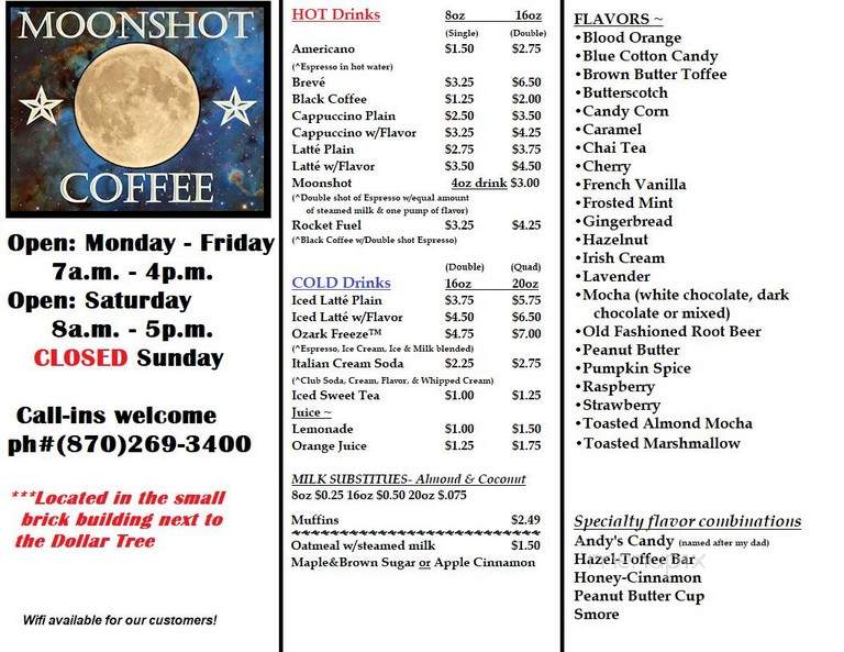 Moonshot Coffee - Mountain View, AR menu_pic