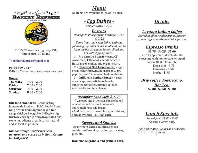The Bakery Express - Phippsburg, CO menu_pic