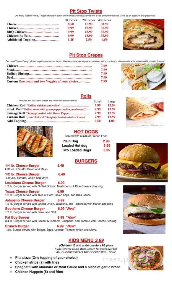 Pit Stop Pasta and Grill - Fancy Gap, VA menu_pic