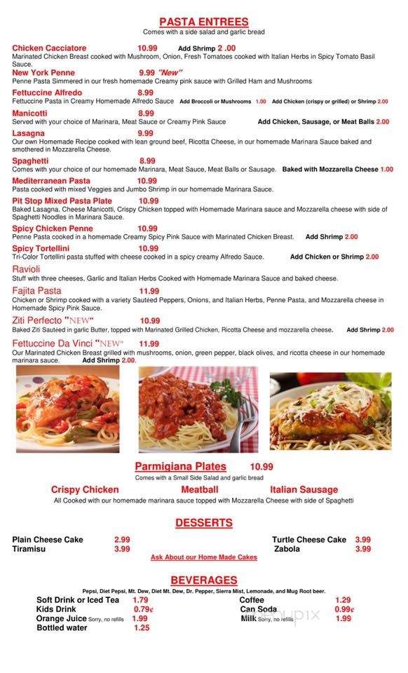 Pit Stop Pasta and Grill - Fancy Gap, VA menu_pic