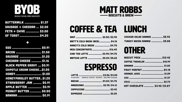 Matt Robbs Biscuits and Brew - Knoxville, TN menu_pic