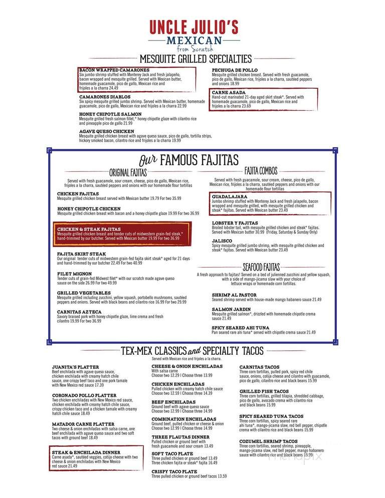 Uncle julio's menu deals
