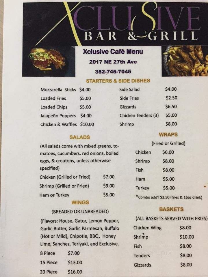 Xclusive Bar & Grill - Gainesville, FL menu_pic