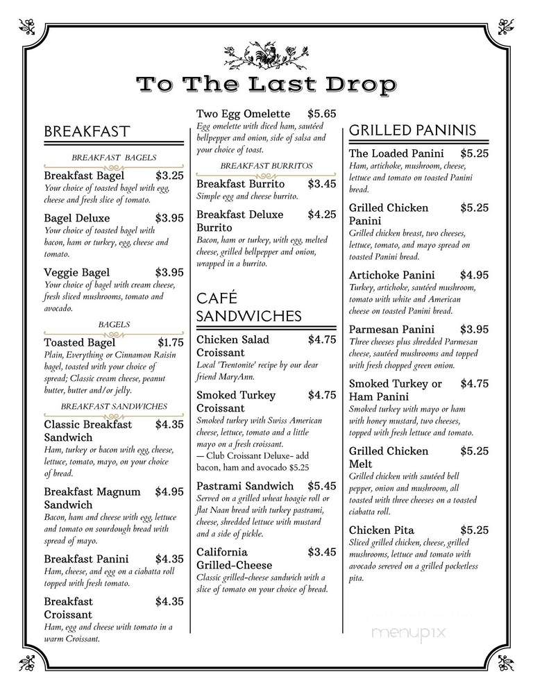 To The Last Drop Coffee Shop - Trenton, TN menu_pic