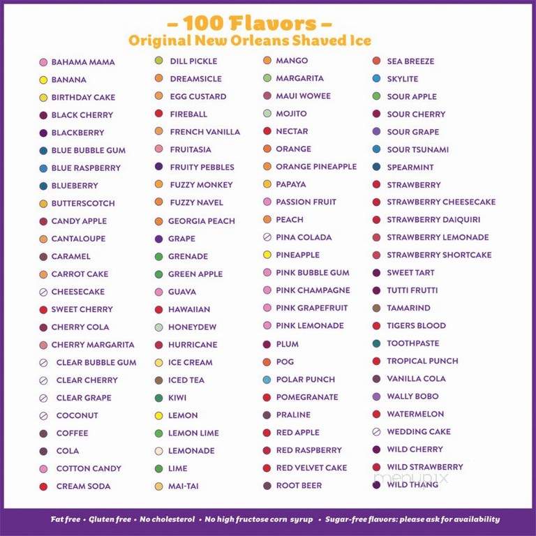 Pelican's SnoBalls - Foley, AL menu_pic