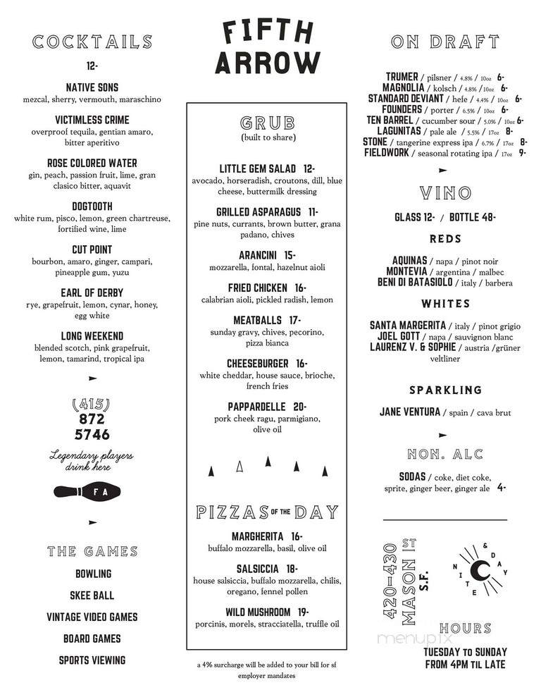 Fifth Arrow - San Francisco, CA menu_pic