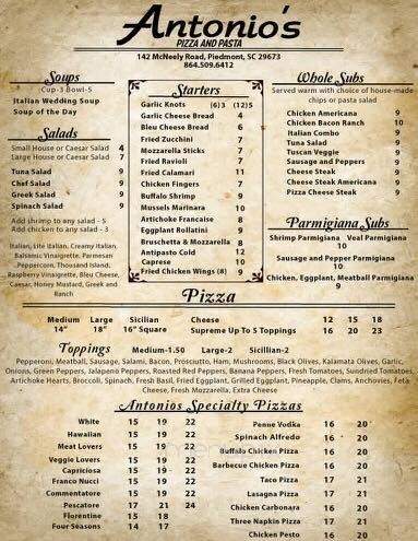 Antonio's Pizza & Pasta - Powdersville, SC menu_pic
