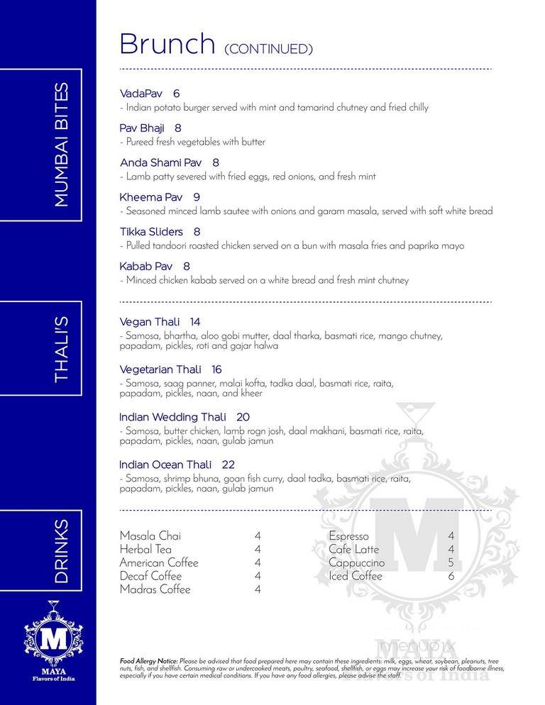 Maya Flavors of India - Boca Raton, FL menu_pic
