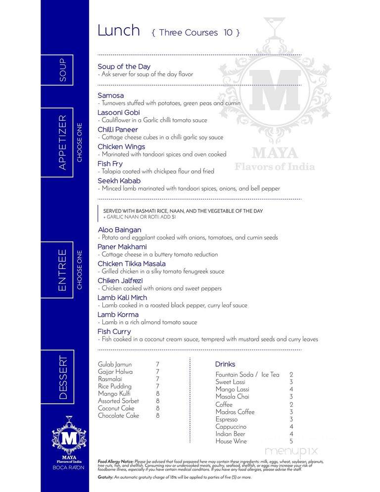 Maya Flavors of India - Boca Raton, FL menu_pic