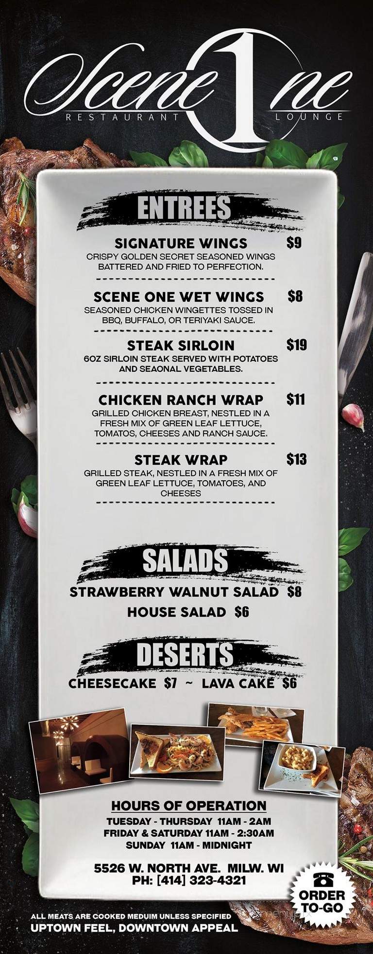Scene 1 Restaurant and Lounge - Milwaukee, WI menu_pic