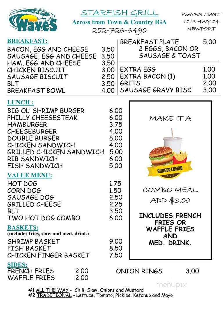 Waves Mart & Grill - Newport, NC menu_pic