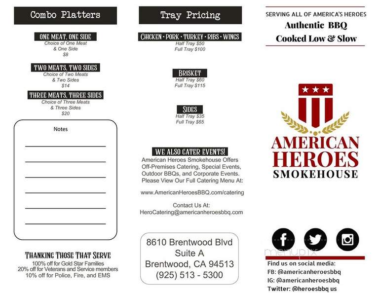 American Heroes Smokehouse - Brentwood, CA menu_pic