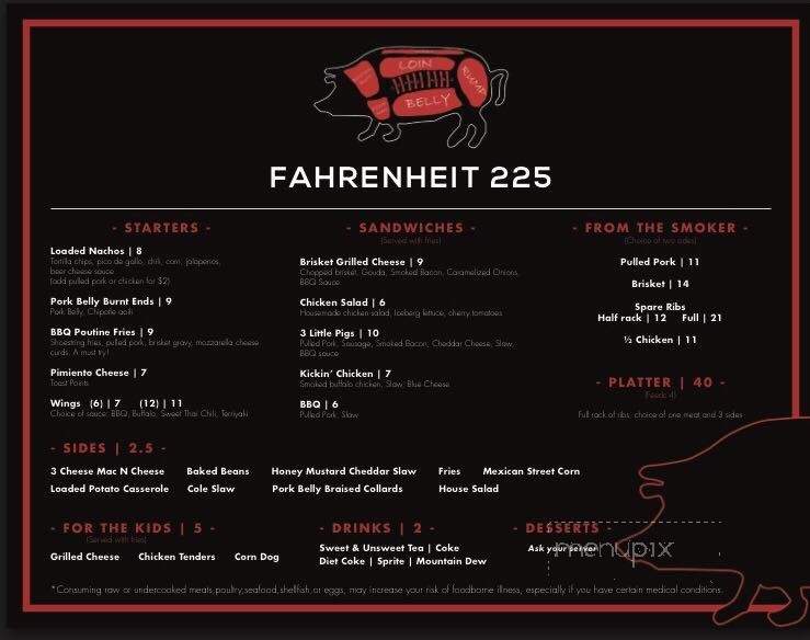 Fahrenheit 225 - Darlington, SC menu_pic