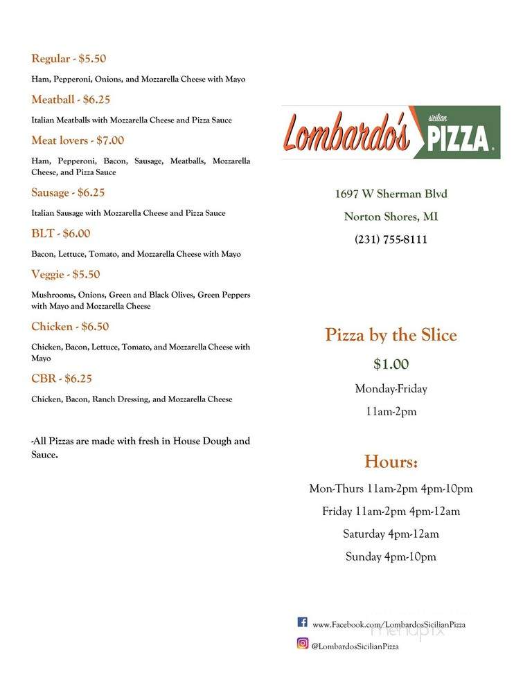 Lombardo's Sicilian Pizza - Muskegon, MI menu_pic