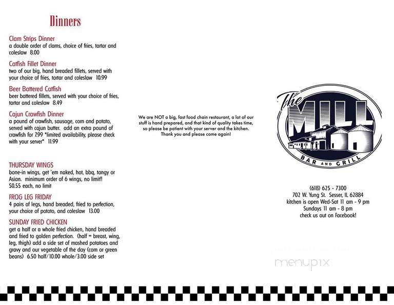 The Mill Bar and Grill - Sesser, IL menu_pic