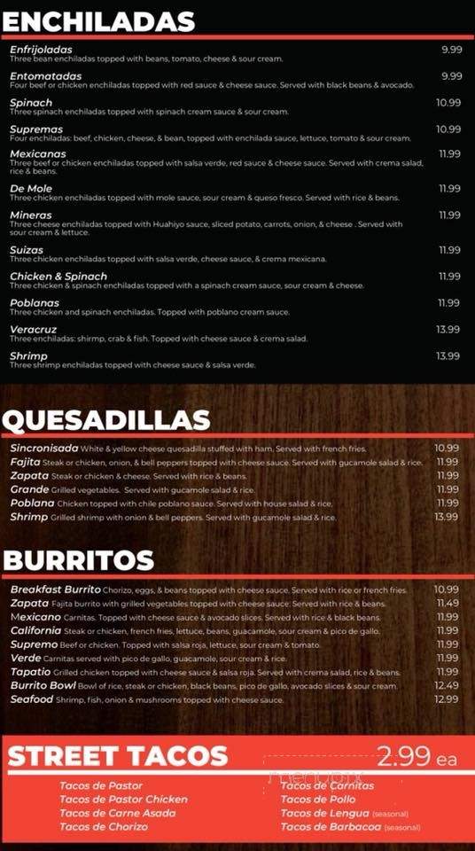 Zapata Tequila Bar & Grill - Springfield, MO menu_pic