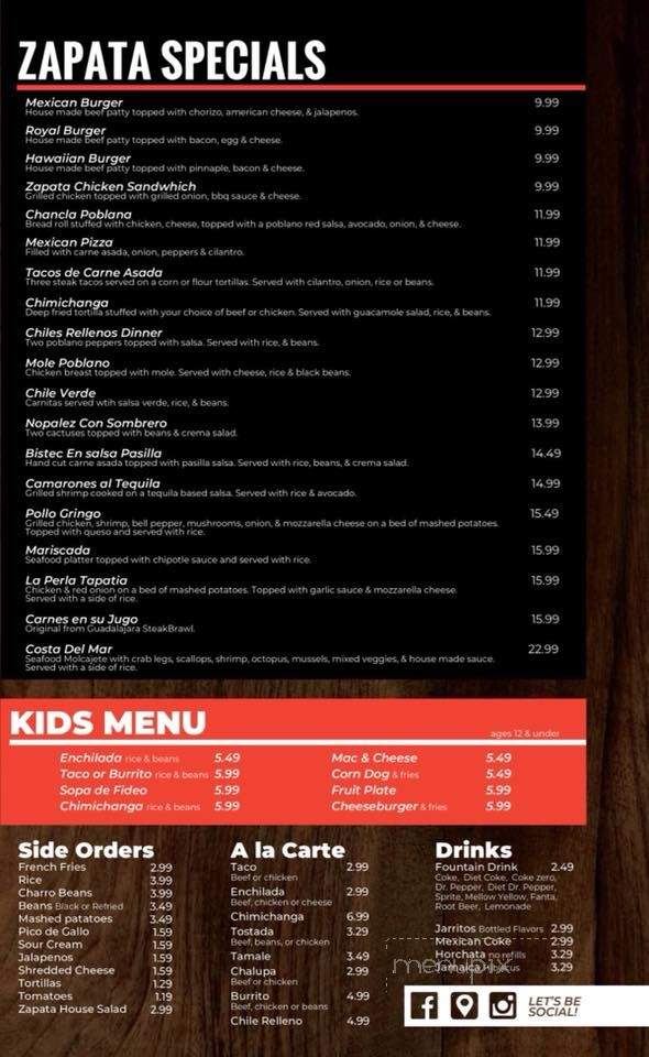 Zapata Tequila Bar & Grill - Springfield, MO menu_pic