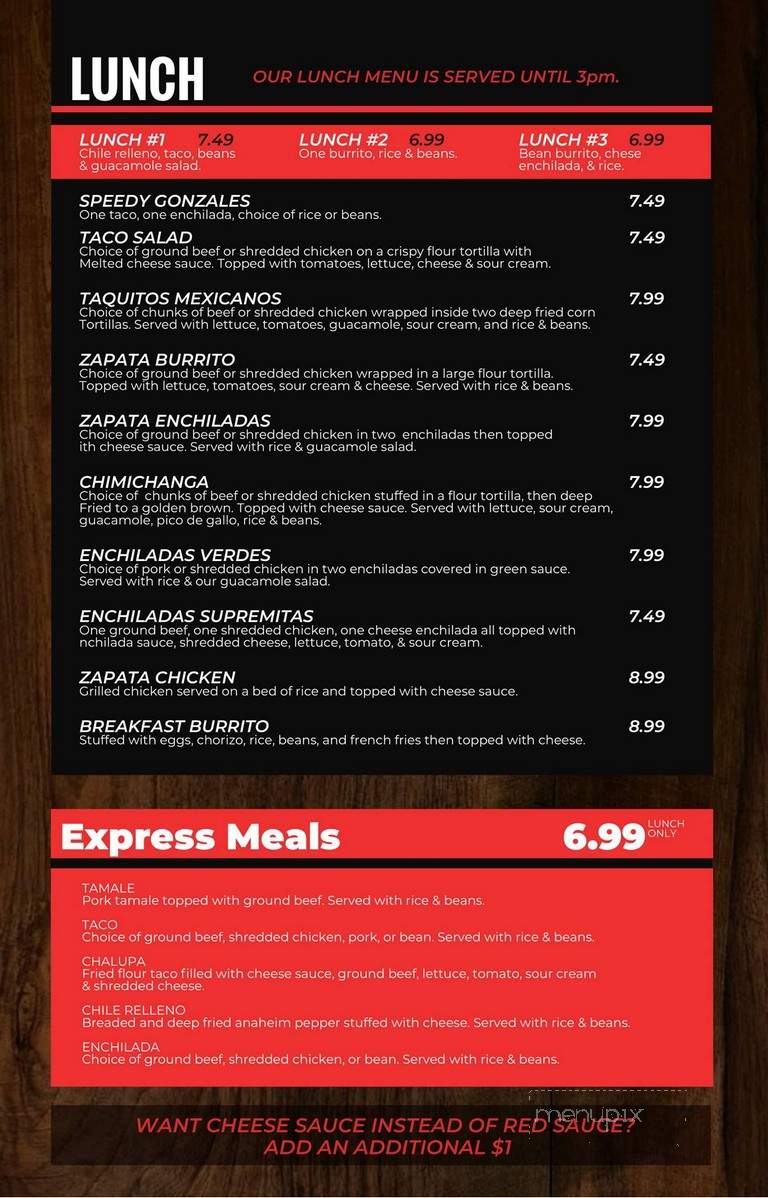 Zapata Tequila Bar & Grill - Springfield, MO menu_pic