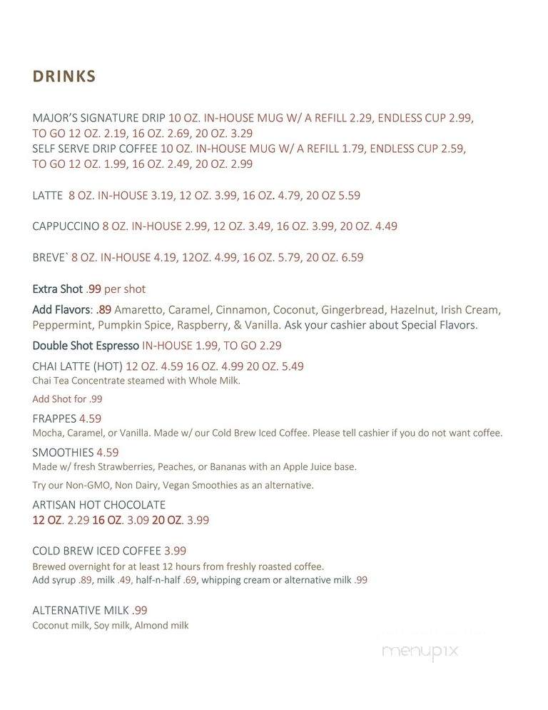 Major Bean Coffee & Sandwich - Red River, NM menu_pic