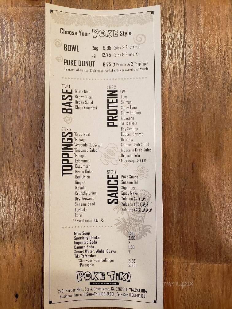 Poke Tiki Costa Mesa - Costa Mesa, CA menu_pic