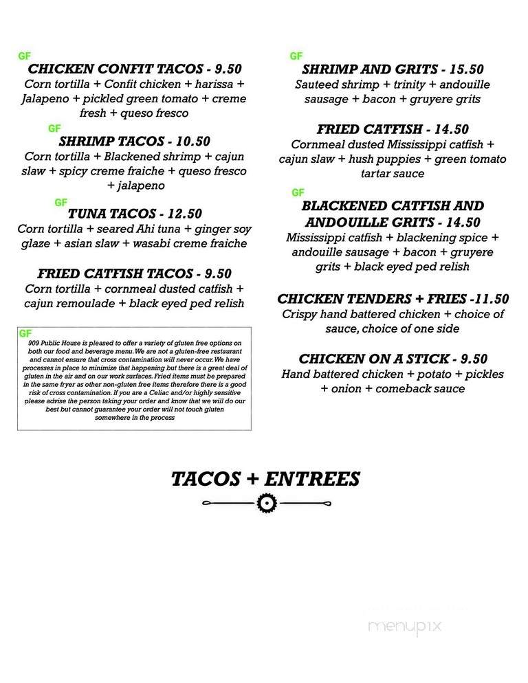 909 Public House - Wentzville, MO menu_pic