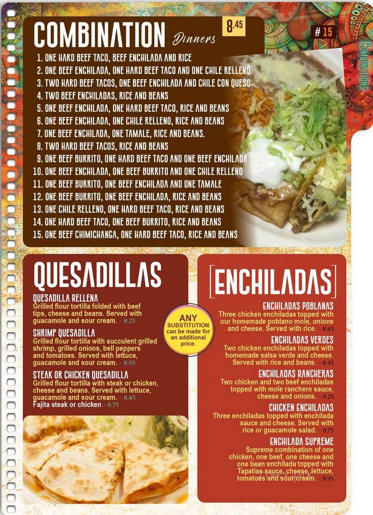 Online Menu Of Las Tapatias Mexican Sidney Oh