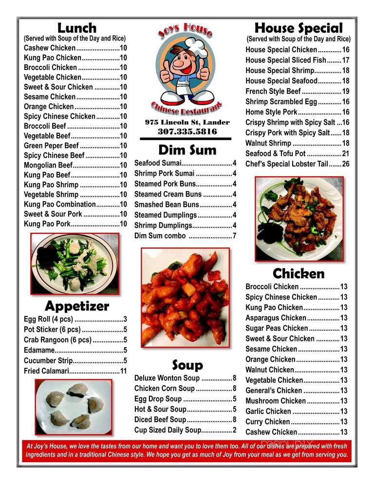 Joys House Chinese Restaurant - Lander, WY menu_pic