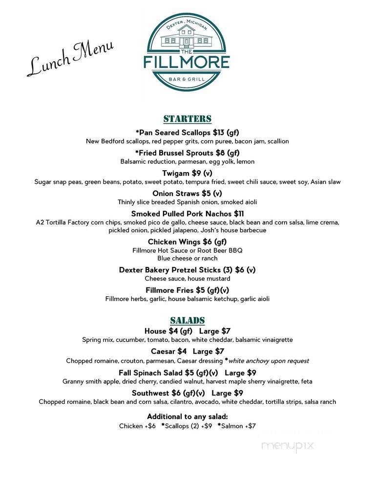 Fillmore Bar & Grill - Dexter, MI menu_pic