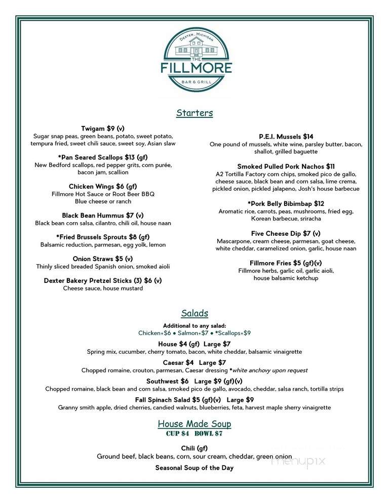 Fillmore Bar & Grill - Dexter, MI menu_pic