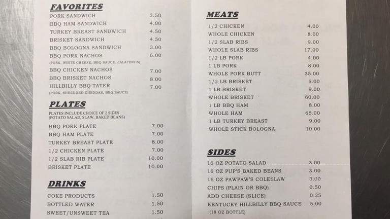 Kentucky Hillbilly BBQ - Wickliffe, KY menu_pic