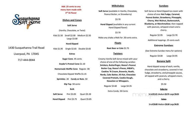 Susquehanna Soft Serve - Liverpool, PA menu_pic