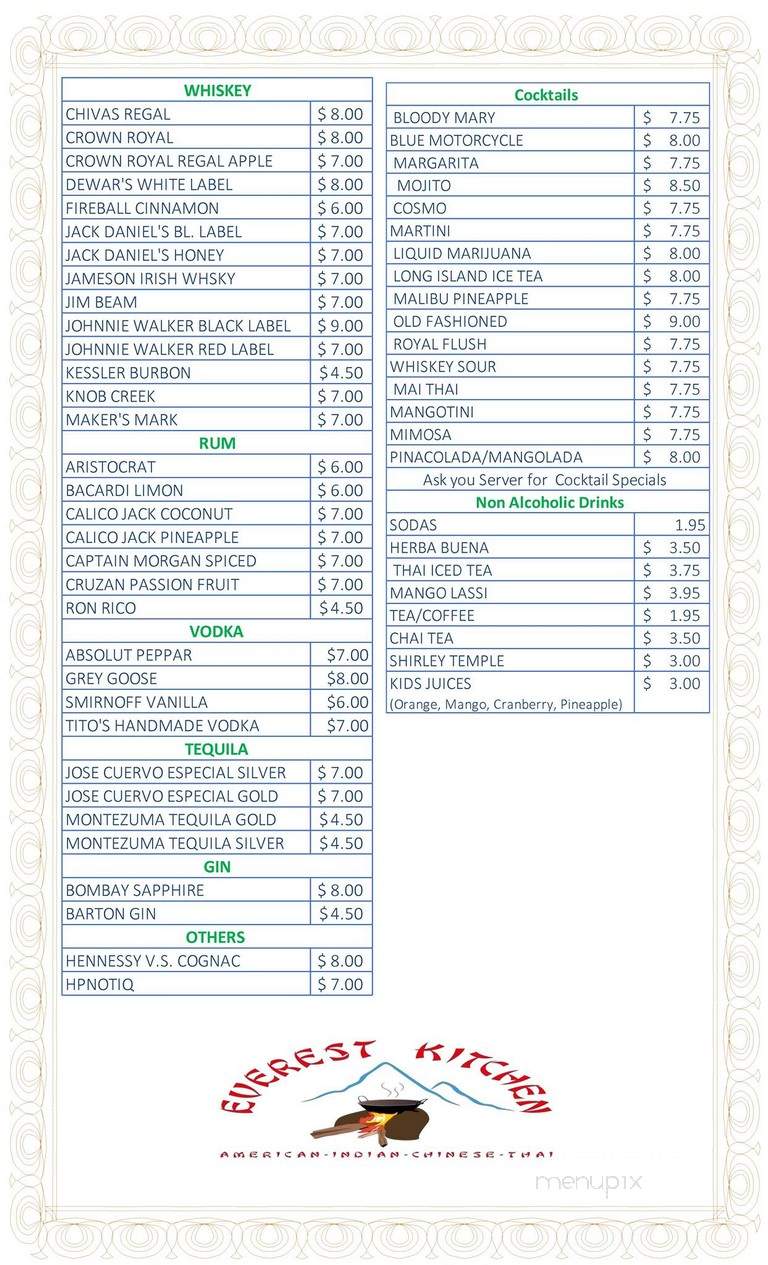 Everest Kitchen - Wendell, NC menu_pic