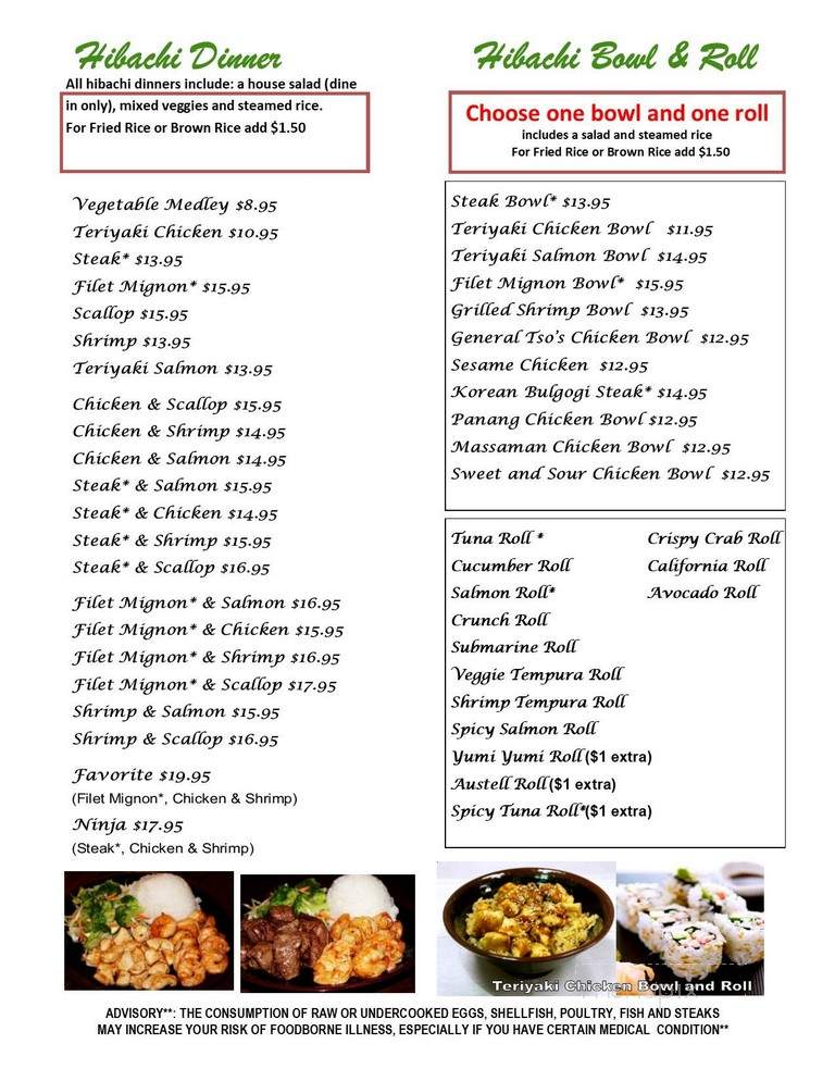 Okinawa Restaurant - Austell, GA menu_pic