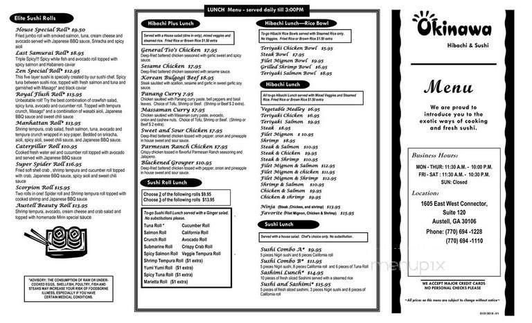 Okinawa Restaurant - Austell, GA menu_pic