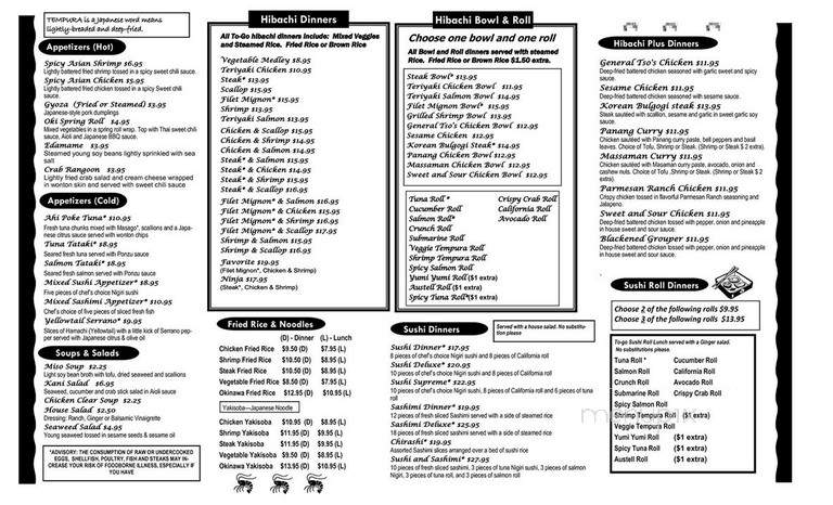 Okinawa Restaurant - Austell, GA menu_pic