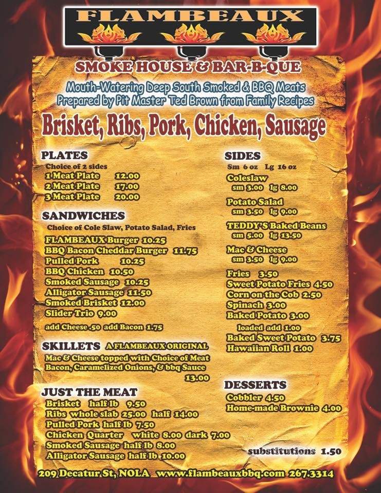 Flambeaux Smokehouse & BBQ - Arabi, LA menu_pic