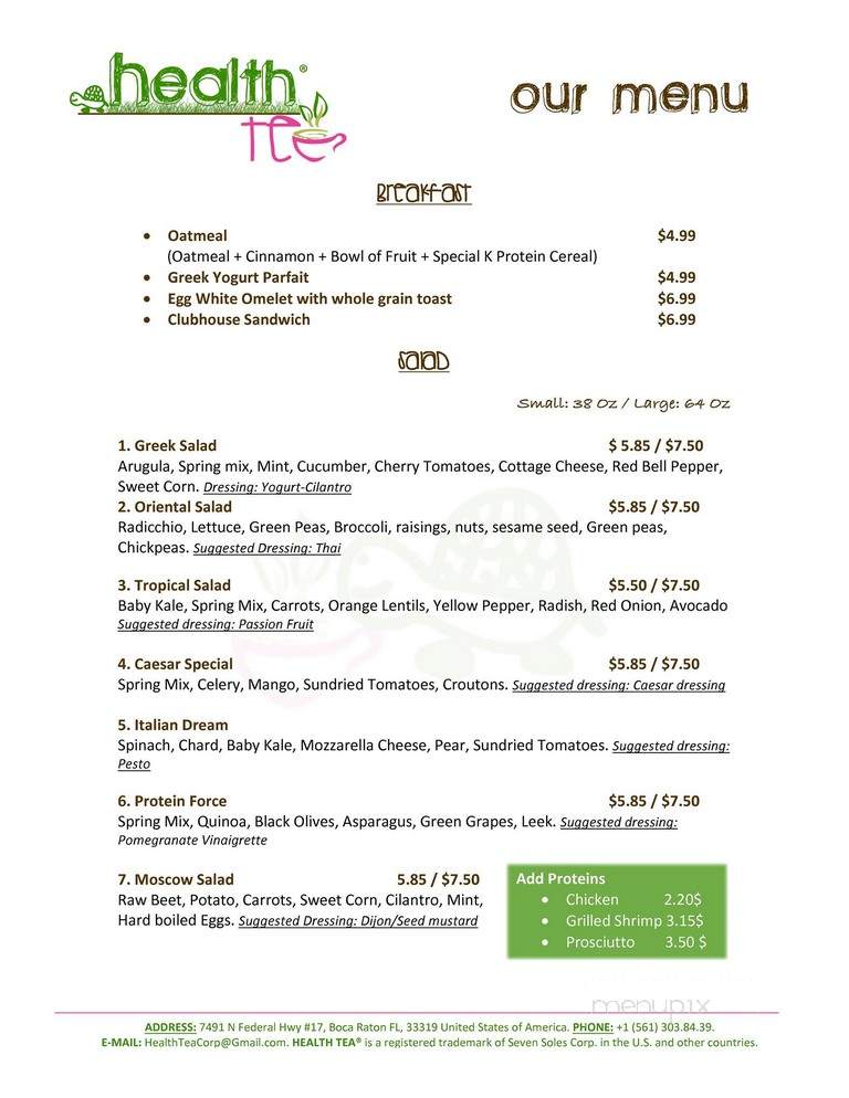 Health Tea Organic Kitchen - Boca Raton, FL menu_pic