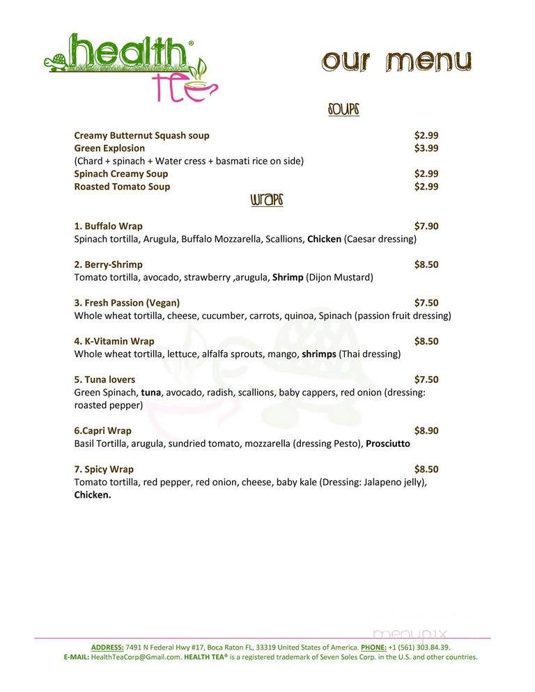 Health Tea Organic Kitchen - Boca Raton, FL menu_pic