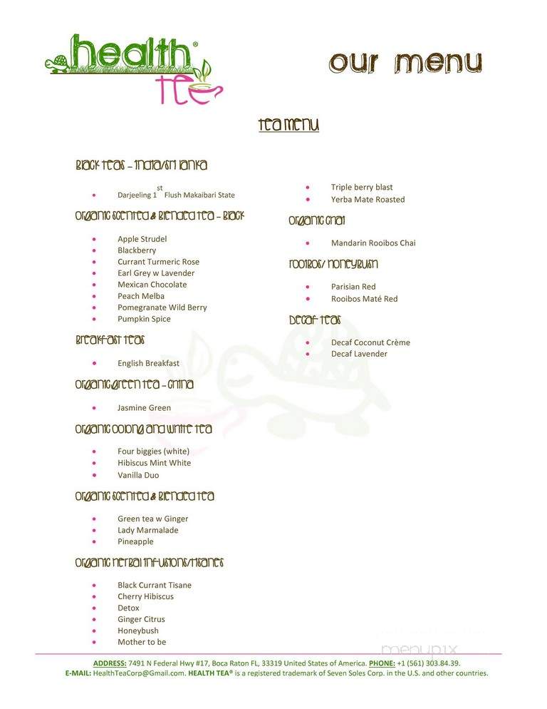 Health Tea Organic Kitchen - Boca Raton, FL menu_pic