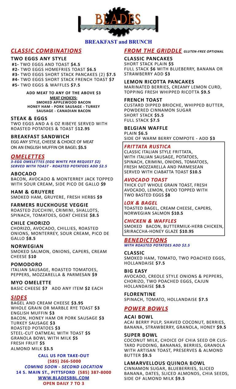 Menu of Blades in Rochester, NY 14607