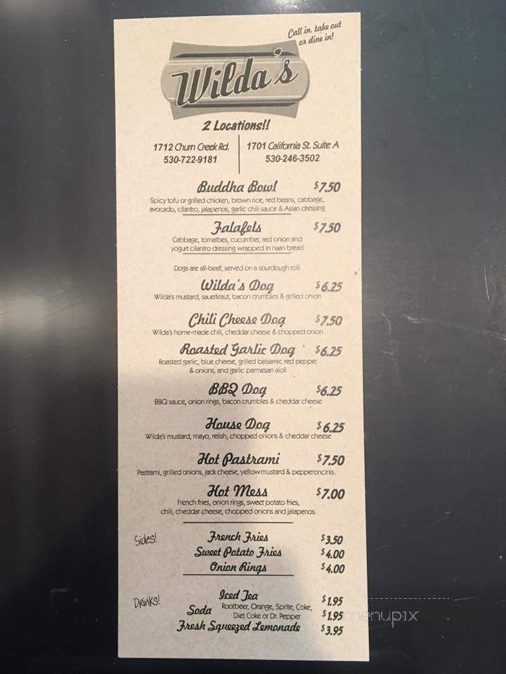 Wilda's Grill Downtown - Redding, CA menu_pic