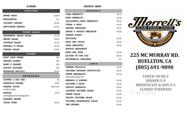 Morrels Farm Fresh Dining - Buellton, CA menu_pic