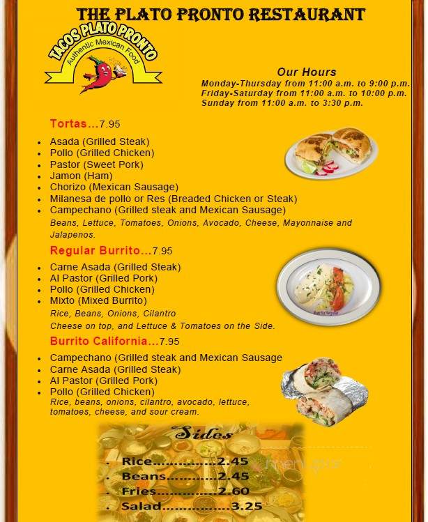 Plato Pronto - Concord, NC menu_pic