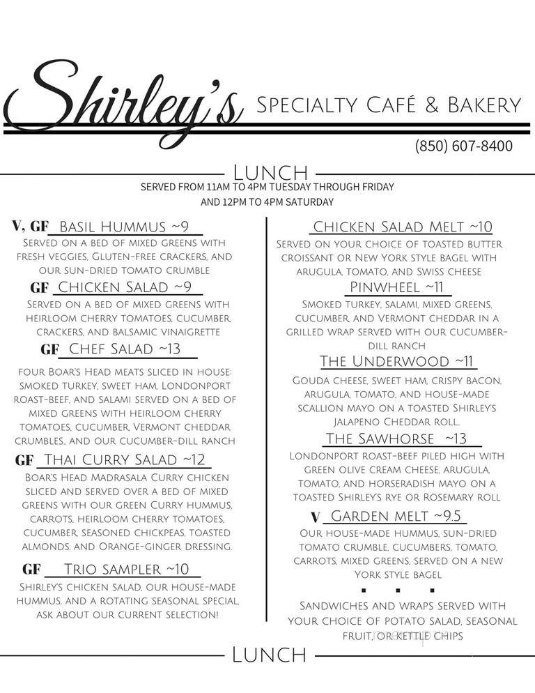 Shirleys Cafe & Bakery - Pensacola, FL menu_pic