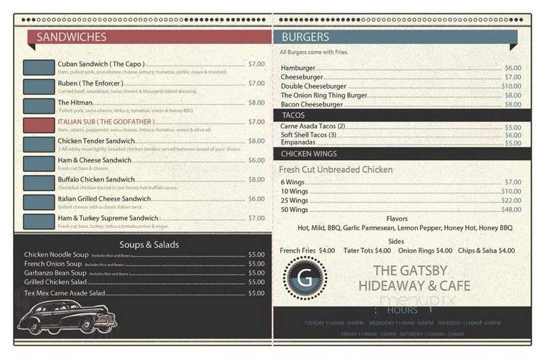The Gatsby Hideway And Cafe - New Port Richey, FL menu_pic
