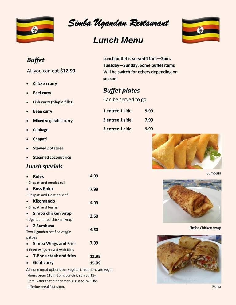 Simba Ugandan Restaurant - Saint Louis, MO menu_pic