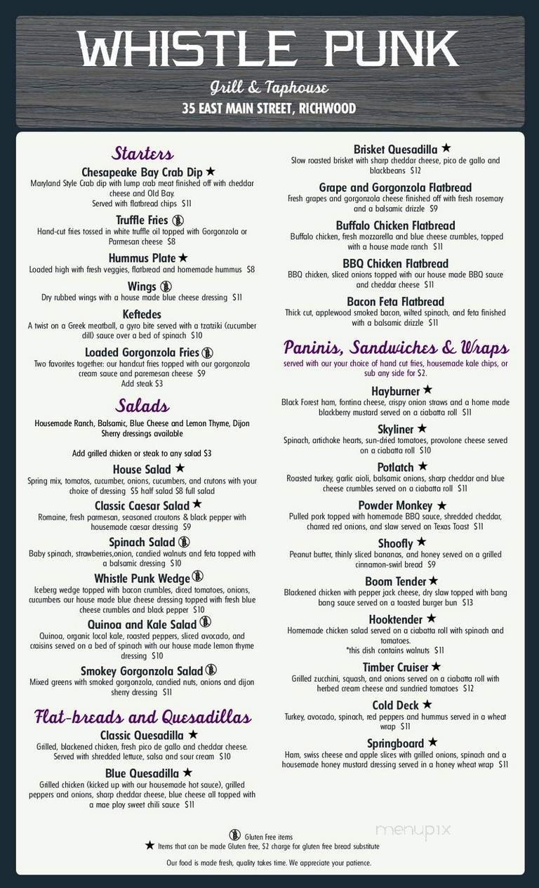 Whistle Punk Grill & Taphouse - Richwood, WV menu_pic